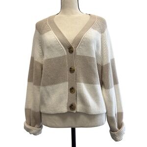 Hollister Striped Button Down Cardigan Beige & Cream Medium Women's